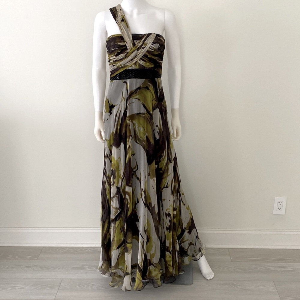 Teri Jon Rickie Freeman Gown Long Dress Green Gray Black